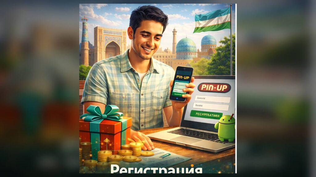 Пин Ап Узбекистан регистрация и вход в аккаунт, пользователь со смартфоном и ноутбуком открывает личный кабинет и проходит авторизацию